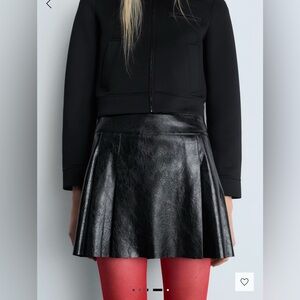 Mango Black Pleated Leather Effect Mini Skirt Sz 4 (36)